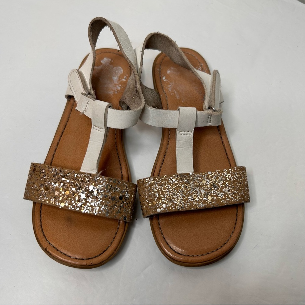 Brown and White Girl’s Sandals with Glittery Strap Skid Resistant Size 11 Kids